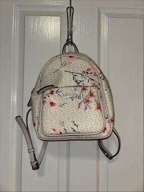 GUESS Cream Floral Mini Backpack with Pink & Blue Accents